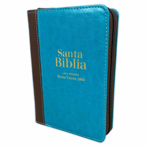 Biblia Reina Valera 60 Turquesa/marrón cierre letra grande