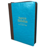 Biblia Reina Valera 60 bitono turquesa café letra gigante imitación piel con cierre PJR