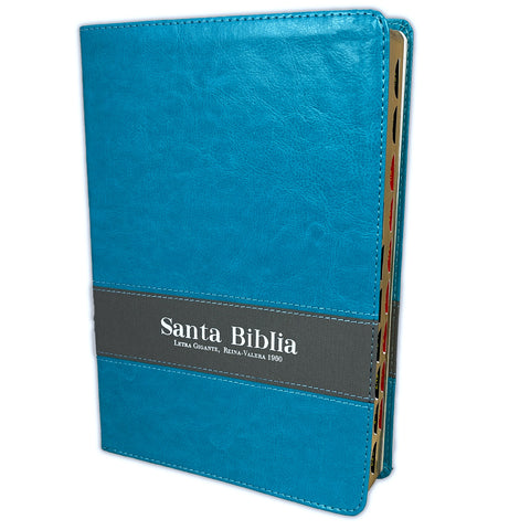 Biblia letra gigante Reina Valera 60, imit. piel cafe turquesa