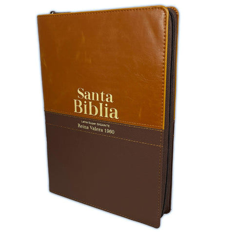 Biblia Letra Súper Gigante con Cierre RV1960, imit. piel duotono café