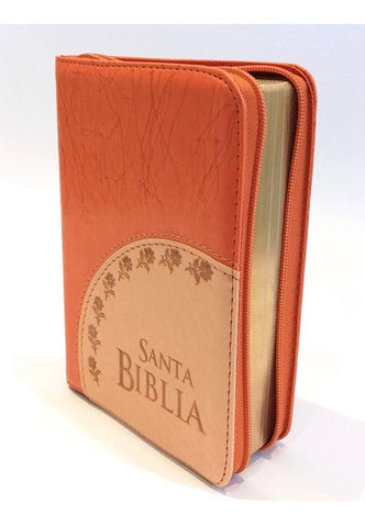 Biblia chica imitación piel naranja Reina Valera 60 con cierre Letra Grande PJR