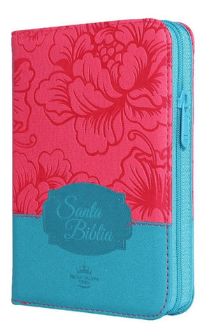 Bibla RVR60 chica fucsia azul canto plateado