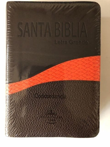 Biblia Letra Grande RV1960, imit. piel, bolsillo, café y naranja