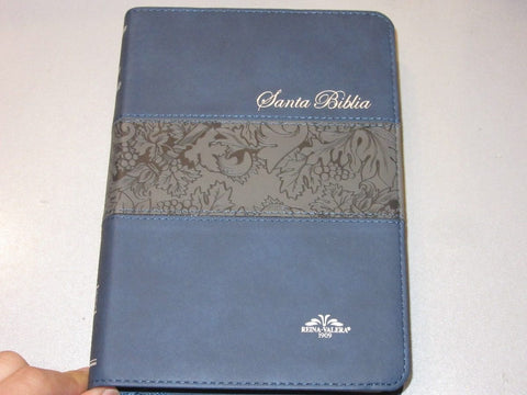 Biblia Reina Valera 1909 mediana imitación piel azul con índice