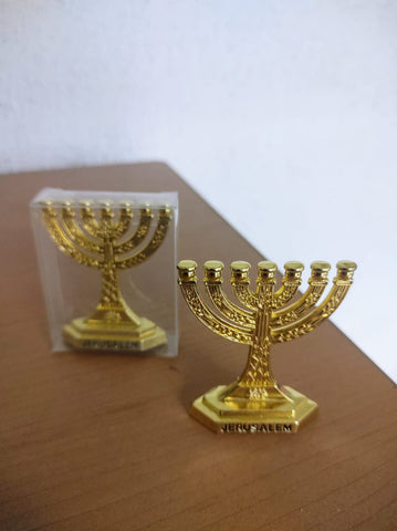 Menorah 7 brazos tiferet Yerushalaim 12 cms azul dorado