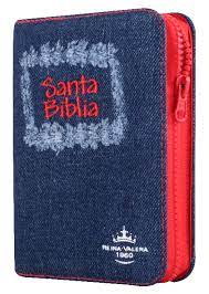 Biblia Reina Valera 60 bolsillo jeans azul rojo QR con cierre e índice PJR