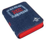 Biblia Reina Valera 60 bolsillo jeans azul rojo QR con cierre e índice PJR