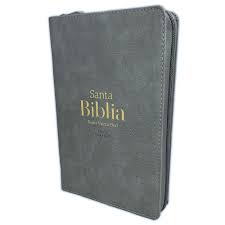 Biblia Reina Valera 60 Elegancia gris con bolsillo letra grande índice y cierre 12P PJR