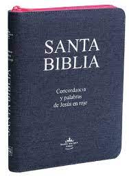 Biblia Reina Valera 60 letra gigante jean azul cierre rosa