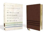 Biblia NVI Estudio teología bíblica Leathersoft café interior a cuatro colores