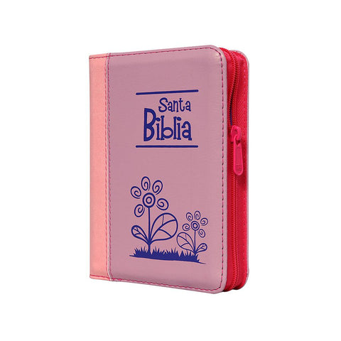 Biblia Reina Valera60 bolsillo lila/salmón imita piel c/cierre letra grande Palabras Jesús Rojo
