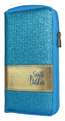 Biblia Reina Valera agenda azul con brilllos cierre
