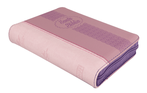 Biblia Reina Valera 60 bolsillo lila/rosa imita piel c/cierre letra grande Palabras Jesús Rojo