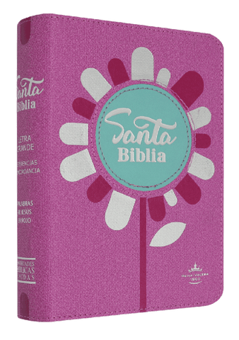 Biblia Reina Valera Letra Grande (Palabras Jesús en Rojo) Rosa con Flor