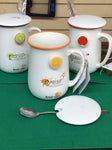 Taza para te blanco con cuchara y tapa Love sun sandia