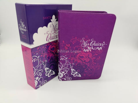 Biblia Reina Valera 60 Mis quince amatista con mariposas Senti Piel 8.5P
